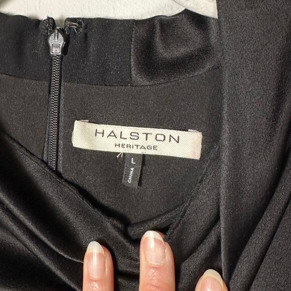 Halston Heritage Black High Draped Neck Sleeveless Dress Women's Large - Picture 5 of 11